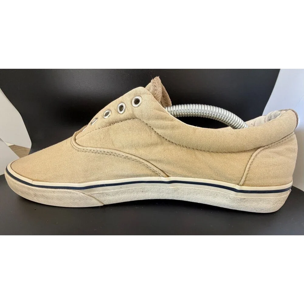 Polo Ralph Lauren Thorton V Men's Khaki Washed Canvas Slip-On Sneakers Sz 12D